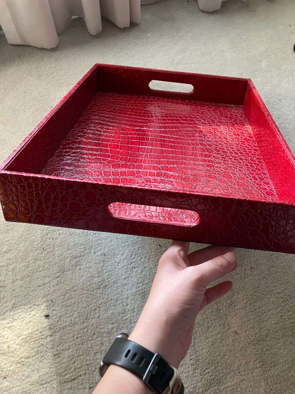 Red Tray with Handles - Picture 3 of 7